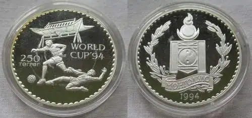 250 Togrog Silber Münze Mongolei 1994 Fußball WM 1994 (158968)