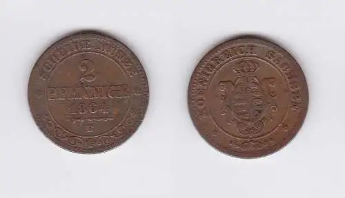 2 Pfennige Kupfer Münze Sachsen 1864 B (117198)