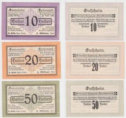 10, 20 und 50 Heller Banknote Hohenzell 1920 (144364)