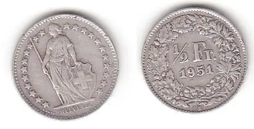 1/2 Franken Silber Münze Schweiz 1951 B (114261)