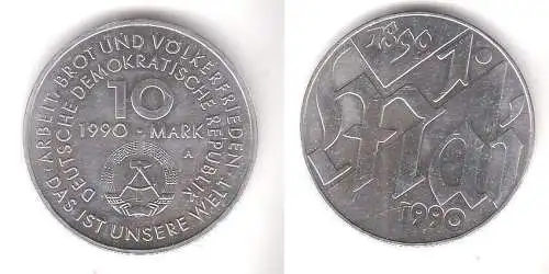 DDR Gedenk Münze 10 Mark 100.Jahre 1.Mai Feiertag 1990 (108505)