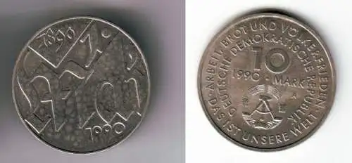 DDR Gedenk Münze 10 Mark 100.Jahre 1.Mai Feiertag 1990 (112143)