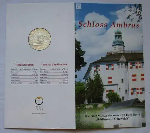 Mappe 10 Euro Silbermünze Österreich Schloss Ambras 2002 (125453)