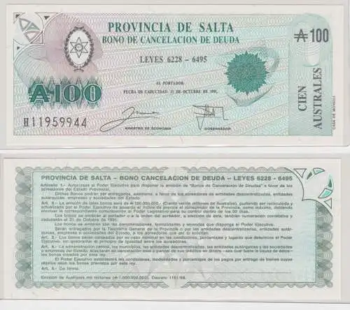 100 Australes Banknote Provincia de Salta Argentinien 1991 UNC (152284)