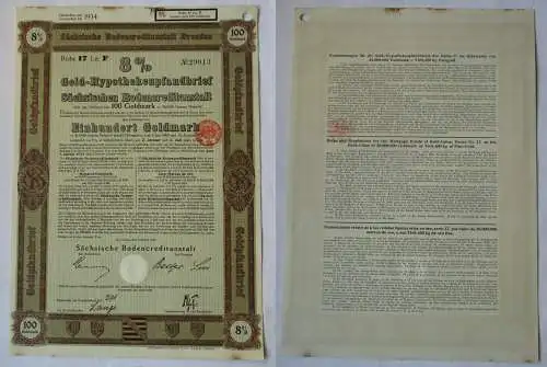 100 Goldmark Pfandbrief Sächsische Bodencreditanstalt Dresden 4.01.1928 (129389)