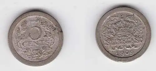 5 Cent Kupfer Nickel Münze Niederlande 1909 ss+ (139239)