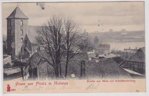 901357 Ak Gruss aus Preetz in Holstein - Kirche mit Blick auf Schellhornerberg