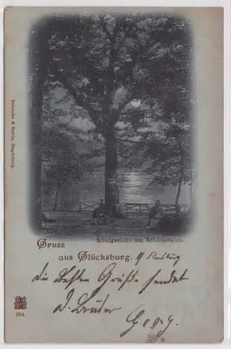 901847 Mondschein Ak Gruss aus Glücksburg - Königseiche am Schlossteich 1903