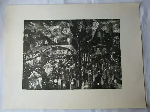 signierte Graphik Schulz, Günter Albert Laternenfest 47 x 62 cm 1975 (116608)