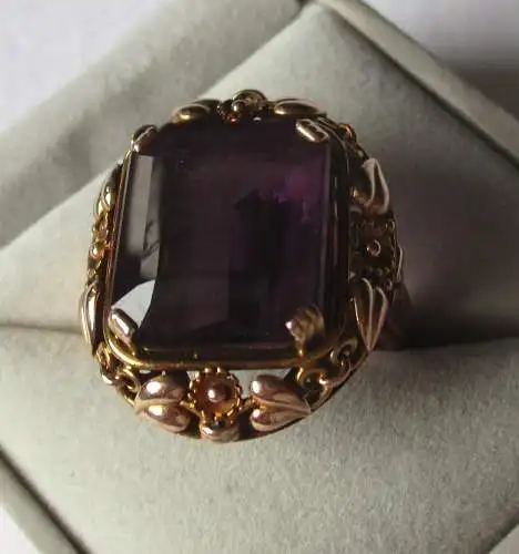 hochwertiger 585er Gold Ring mit Jugendstil Ringkopf + Amethyst (164999)