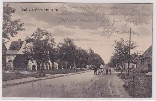 908125 Ak Gruß aus Grävenitz Altmark Straßenansicht mit Fuhrwerk 1930