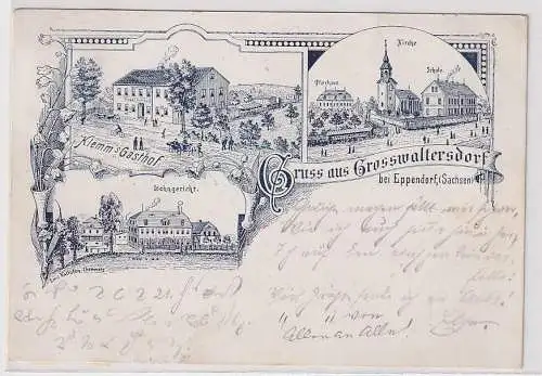 96883 Ak Lithographie Gruß aus Großwaltersdorf Klemm´s Gasthof 1900