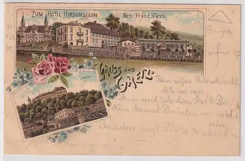 48333 Ak Lithographie Gruß aus Greiz "Zum Hotel Hirschstein" 1898