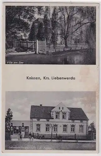 25819 Mehrbild Ak Knissen Krei Liebenwerda Lebensmittelgeschäft und Villa am See