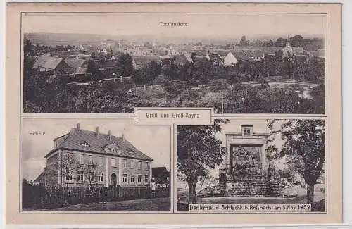 36620 Mehrbild Ak Gruß aus Groß-Kayna Schule, Kriegerdenkmal um 1920