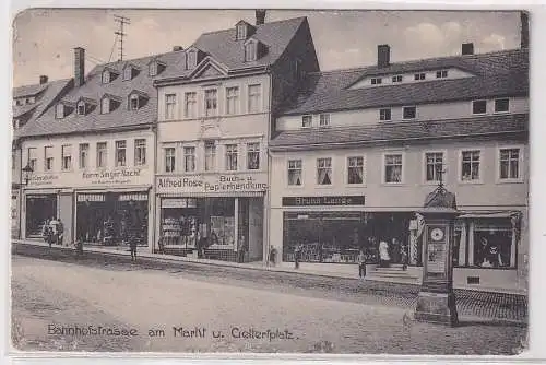 26928 Ak Hainichen Bahnhofstrasse am Markt und Gellertplatz 1909