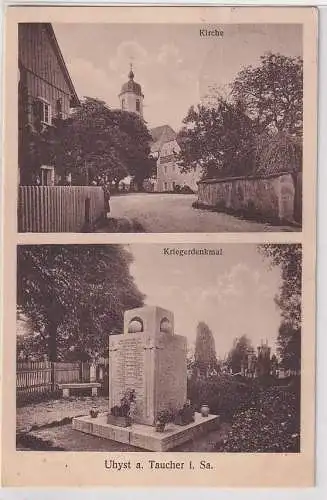 24041 Mehrbild Ak Uhyst a.Taucher in Sa. Kirche und Kriegerdenkmal 1932