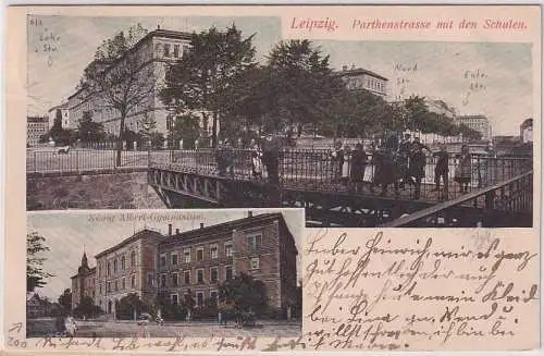 24381 Mehrbild Ak Leipzig Parthenstrasse mit den Schulen 1903