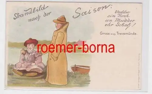 25163 Humor Ak Gruß aus Travemünde Strandbild nach der Saison um 1900