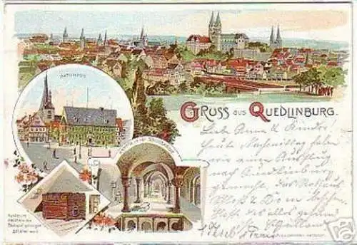 06199 Ak Lithographie Gruss aus Quedlinburg 1899