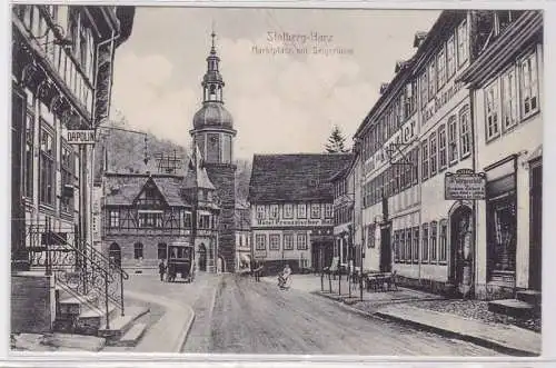 91154 Ak Stolberg Harz Marktplatz mit Steigerturm 1911