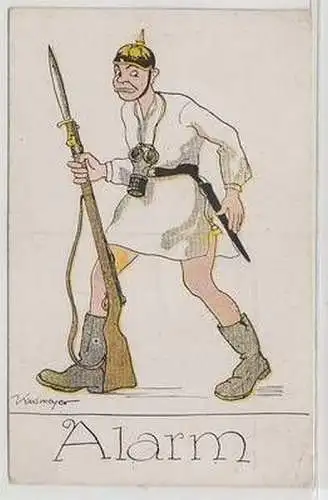 44762 Feldpost Ak Humor Soldat bei Alarm 1918