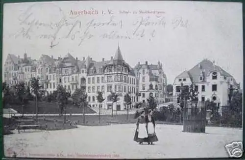 Schöne Ak Auerbach i.V.Schul- und Moltkestrasse 1907