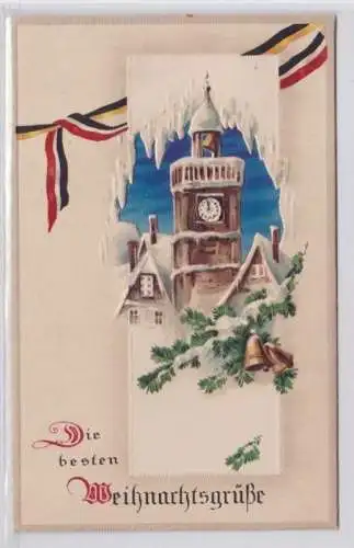 98931 geprägte Feldpost Ak Die besten Weihnachtsgrüsse: Kirchturm und Glocken