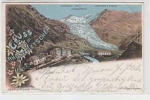 61936 Ak Lithographie Gruss vom Rhonegletscher 1898