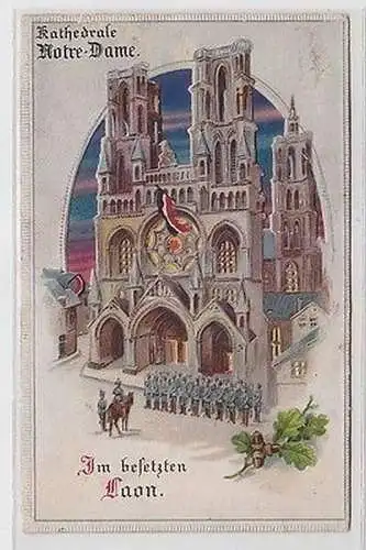 63984 Halt gegens Licht Ak im besetzten Laon Kathedrale Notre Dame 1917