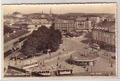 56855 Ak Graz Jakominiplatz mit Strassenbahnen 1942