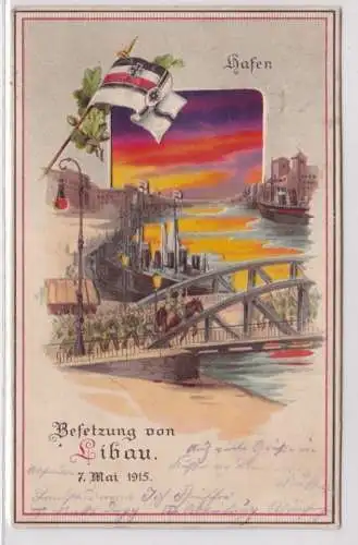 39902 Halt gegens Licht Ak Besetzung von Libau 7. Mai 1915 Hafen