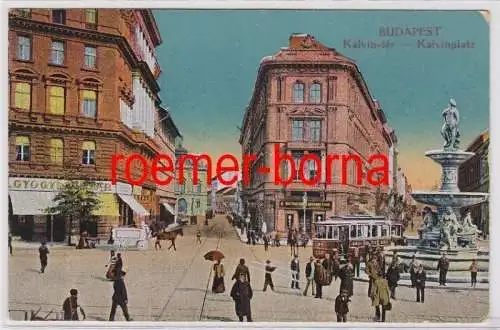 82985 Ak Budapest Ungarn Kalvinplatz mit Strassenbahn um 1910