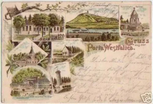 07212 Ak Lithographie Gruß aus der Porta Westfalica1897