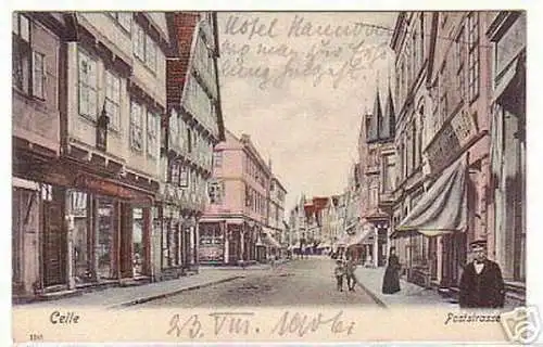 08169 Ak Celle Poststrasse mit Geschäften 1906