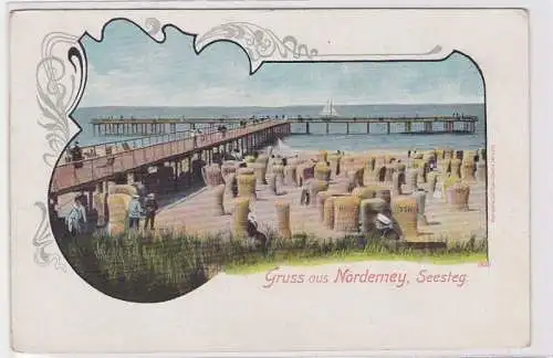 94526 Ak Gruss aus Norderney Seesteg um 1900