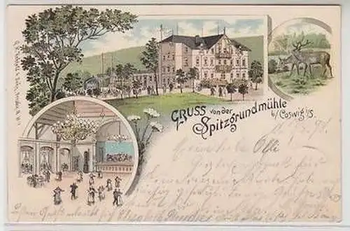 58237 Ak Lithografie Gruss von der Spitzgrundmühle b. Coswig i.S. 1898