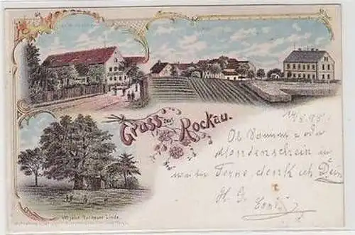 58115 Ak Lithografie Gruß aus Rockau mit Gasthof und Rockauer Linde 1898