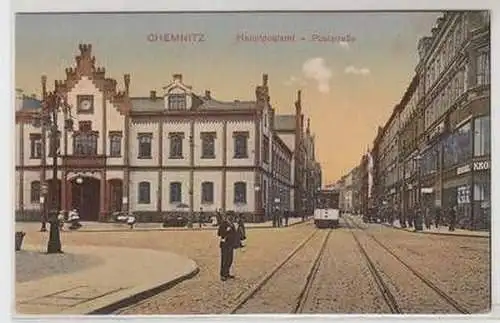 57203 Ak Chemnitz Hauptpostsamt Poststrasse mit Straßenbahn 1917