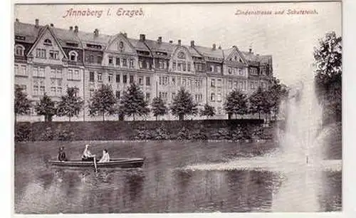 57081 Ak Annaberg im Erzgebirge Lindenstrasse und Schutzteich 1929