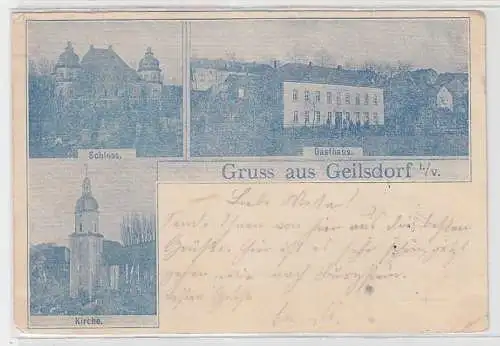 71696 Mehrbild Ak Gruß aus Geilsdorf i.V. Gasthaus, Schloß, Kirche 1898