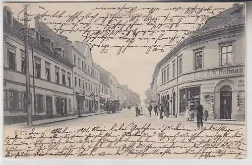 69780 Ak Riesa Paussitzerstrasse Materialwarenladen, Frisör 1901