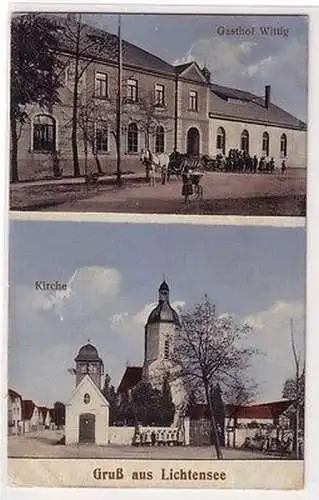 67456 Mehrbild Ak Gruß aus Lichtensee Gasthof Wittig und Kirche 1916