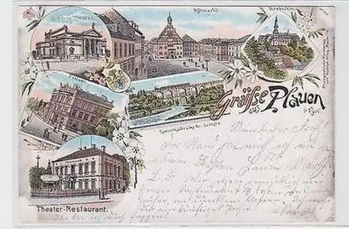 62648 Ak Lithographie Gruß aus Plauen im Vogtland 1897