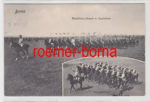 83716 Ak Borna Karabiniers-Parade in Zugkolonne und Trompeterkorps 1906