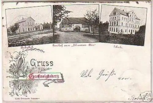 08523 Ak Gruß aus Großvoigtsberg Bahnhof usw. 1900