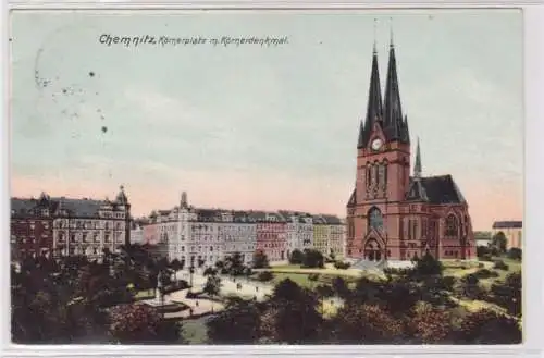 93858 AK Chemnitz - Körnerplatz mit Körnerdenkmal 1906