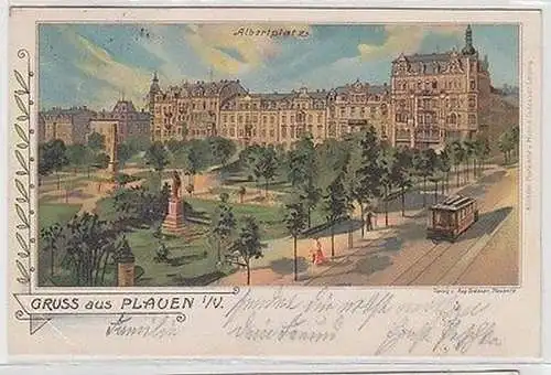 62467 Ak Lithographie Gruß aus Plauen im Vogtland Albertplatz 1903