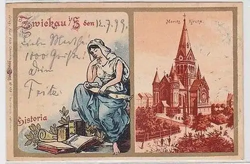 62893 Ak Zwickau in Sachsen Historia und Moritzkirche 1899