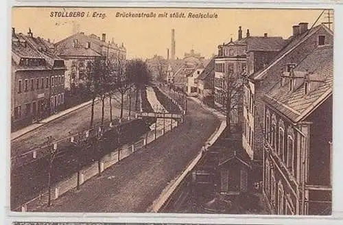 61895 Ak Stolberg im Erzgebirge Brückenstraße mit städt. Realschule 1908